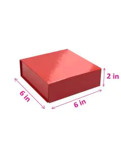Red Collapsible Flat Rigid Gift Boxes, Gift Boxes For Presents 6in x 6in x 2in, Pack of 10