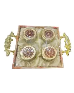 Fancy Handle Trays with 4 glass jars 11in x 11in x 1.5in, Pack of 10