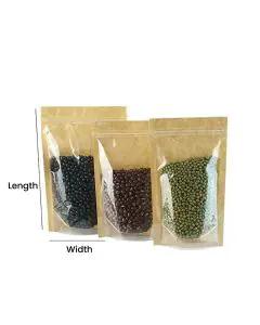 One side Kraft, Stand-up, Zip Lock, Pouches, 3.5in x 6in, Pack of 500