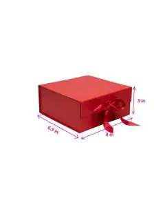 Red Collapsible Flat Rigid Gift Boxes, 9in x 6.5in x 3in, Pack of 10