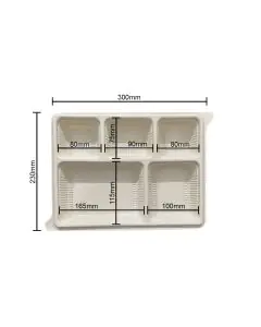 Bio-degradable, 5 Compartments, Meal Trays, 300mm x 230mm x 35mm, Pack of 100