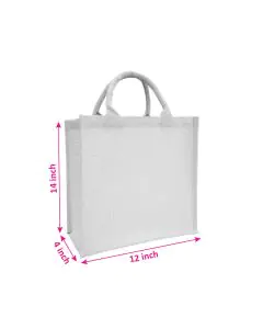 Eco-Friendly, Off-White Jute Bag with Handles, 12in x 4in x 14in, Pack of 10