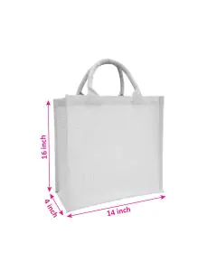 Eco-Friendly, Off-White Jute Bag with Handles, 14in x 4in x 16in, Pack of 10
