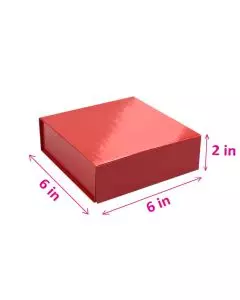 Red Collapsible Flat Rigid Gift Boxes, Gift Boxes For Presents 6in x 6in x 2in, Pack of 10