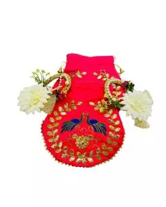 Pink Peacock Design Gotta Patti Potli (9in x 8.5in x 0.04in) - Pack of 25