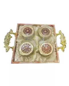 Fancy Handle Trays with 4 glass jars 11in x 11in x 1.5in, Pack of 10