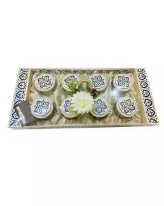 Mandala Art Crafted Gift trays with 8 Glass Jars 22in x 11in x 2in, Pack of 10