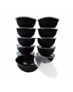 Black, Bowls, With Transparent Lid, Food Storage, Containers, 650ml, Pack of 25