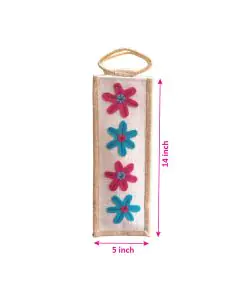 Stylish Eco-Friendly, Applique Handwork, Jute Bags for bottle, 5in x 4in x 14in, Pack of 10