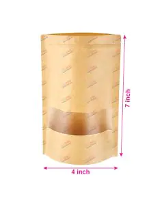 Kraft, Window Stand-up, Zip Lock, Pouches, 4in x 7in, Pack of 100