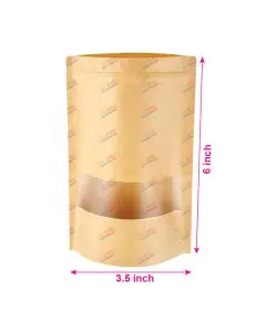 Kraft, Window Stand-up, Zip Lock, Pouches, 3.5in x 6in, Pack of 100