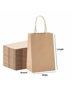 Brown, Gusset, Twist Handle, Grocery, Bags, 13.5in x 9.5in x 4.75in, Pack of 100