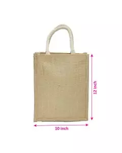 Eco-Friendly, Beige Jute Bag with Handles, 10in x 4in x 12in, Pack of 10
