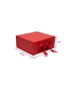Red Collapsible Flat Rigid Gift Boxes, 9in x 6.5in x 3in, Pack of 10