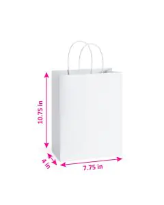 White, Gusset, Twist Handle , Shopping, Bags, 10.75in x 7.75in x 4in, Pack of 100