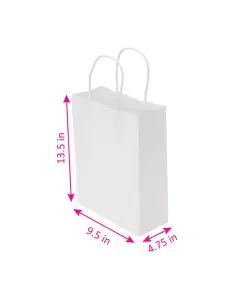 White, Gusset, Twist Handle , Shopping, Bags, 13.5in x 9.5in x 4.75in, Pack of 100