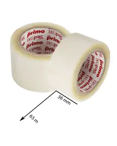 Unprinted, Transparent, 42microns, Round, Self adhesive, Tapes, 36mm x 65m, Pack of 96