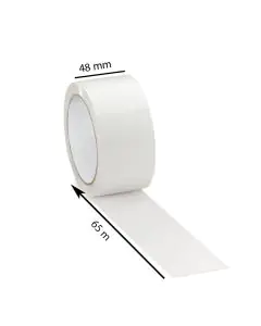 Unprinted, White, 42microns, Round, Self adhesive, Tapes, 48mm x 65m, Pack of 12