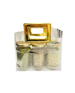 Transparent Bags, Clear Gift Bag, PVC Bags, Golden Square Handle with Gusset Bags, 8in x 5.2in x 7in, Pack of 25
