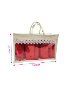 Transparent Window Off-White, Jute Bag with Handle, 16in x 6in x 10in, Pack of 10