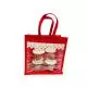 Transparent Window, Red Jute Bag with Lace Embroidery, 11in x 6in x 11in, Pack of 10